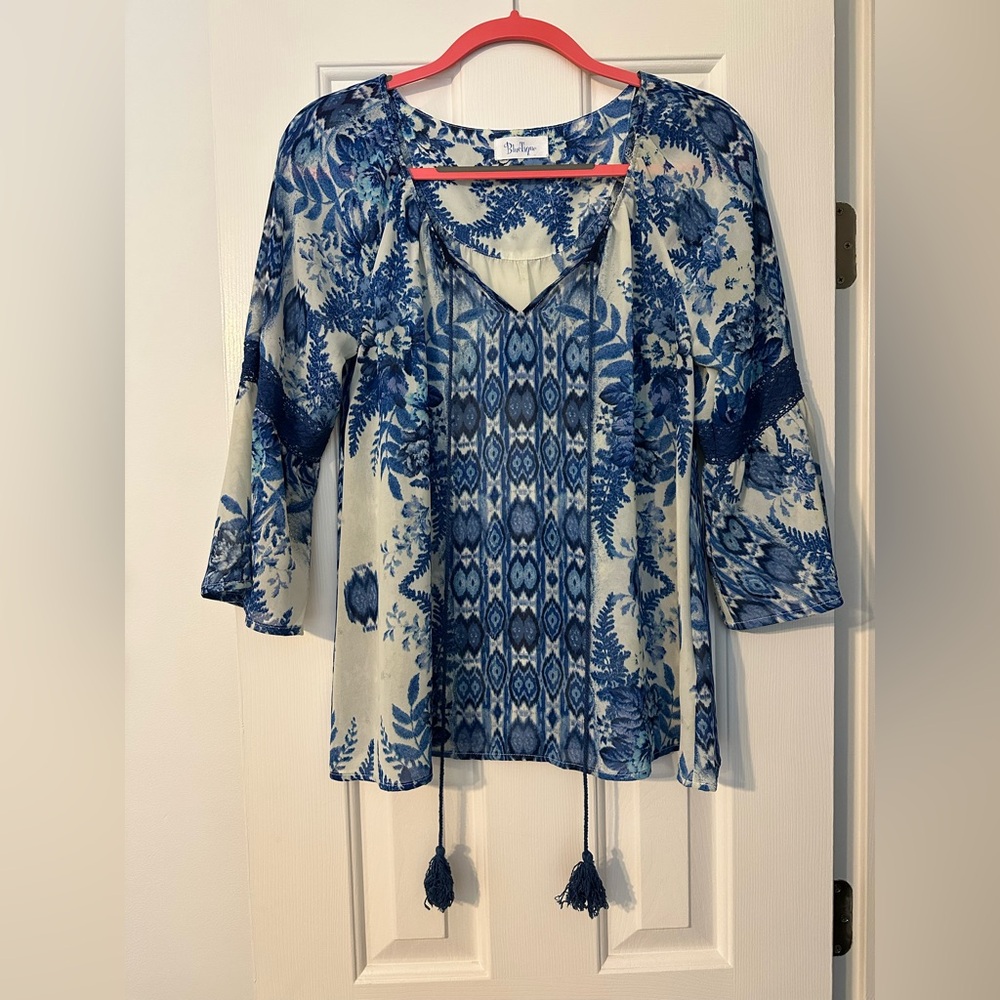 Bohemian Blue and Cream Blouse